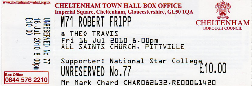 ROBERT FRIPP & THEO TRAVIS Ticket